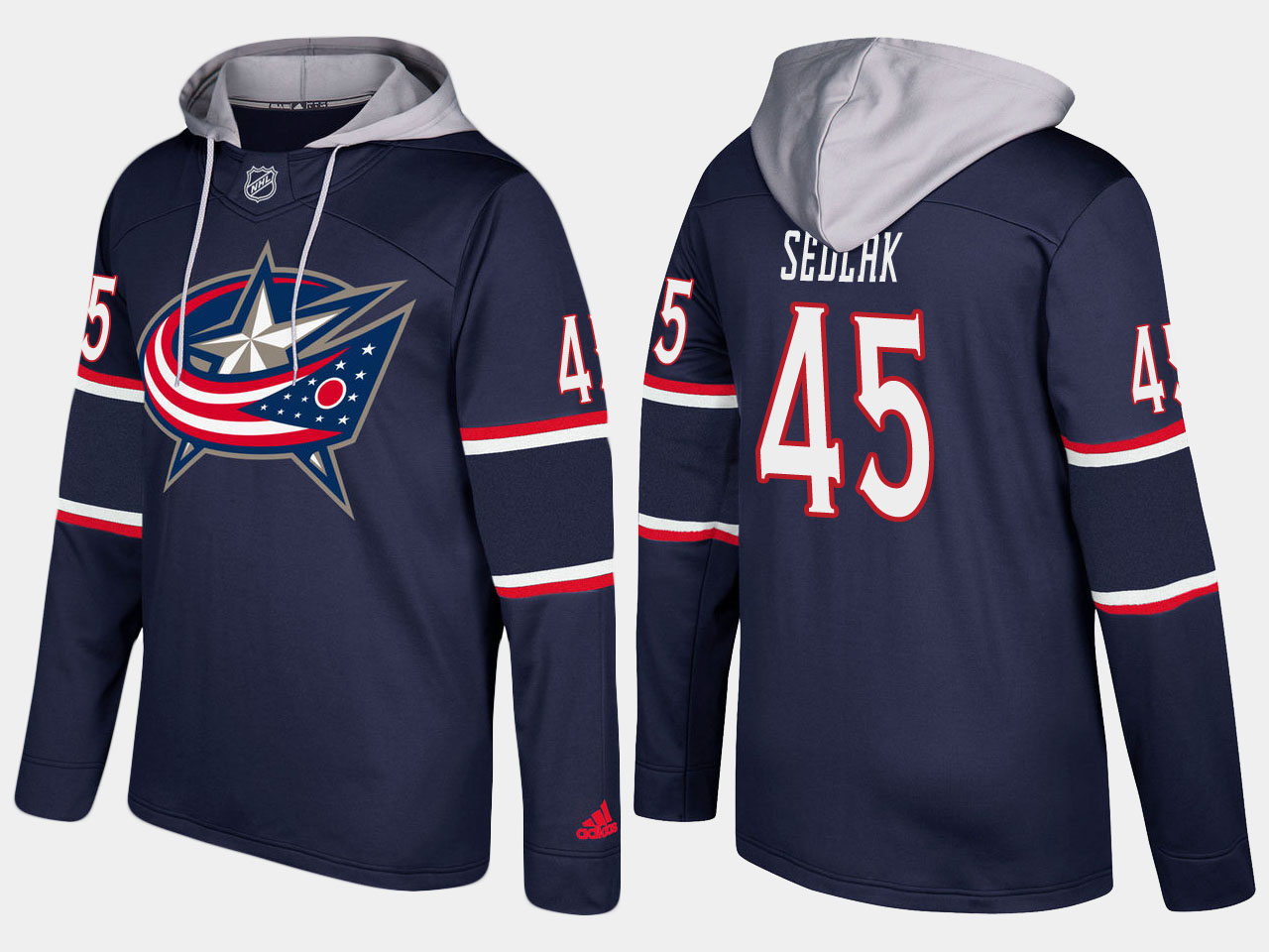 Men NHL Columbus blue jackets #45 lukas sedlak navy blue hoodie